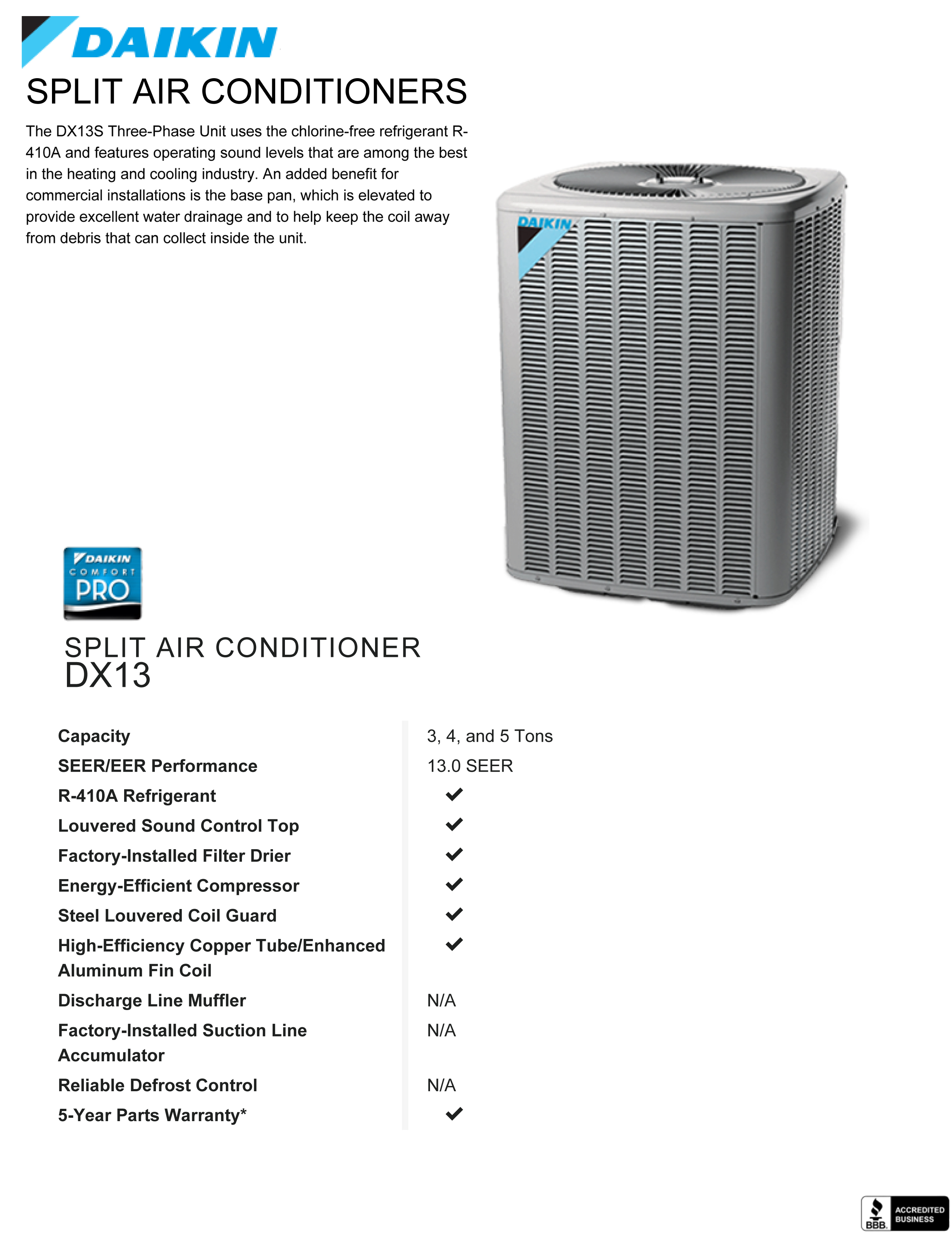 3 Ton Daikin Split Central Air System 208/230V 3 Phase DX13SA0363 (5770), ARUF37C14 (T)